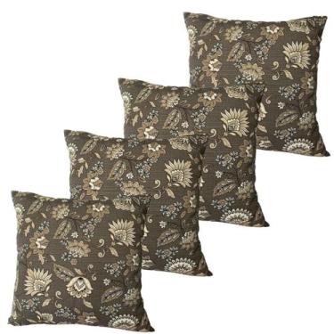 Imagem de Kit 4 Capa De Almofada Jacquard Floral Marrom Cinza Impermeável 45cmx4