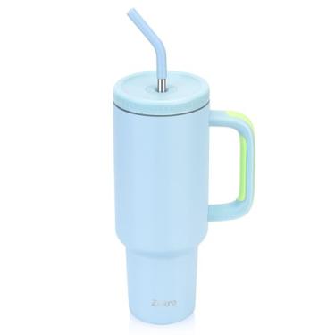 Imagem de Zukro Copo de 1,134 g com alça e canudo, tampa rosqueada com orifício largo para palha, copo de aço inoxidável isolado cabe no porta-copos para viagens - sem suor e mantém bebidas frias - pode ser