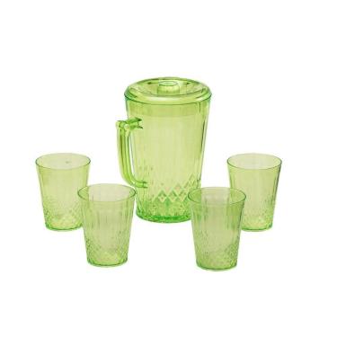 Imagem de Jarra Acrílico De 1 Litro Com 4 Copos Agua Bebida Suco Verde