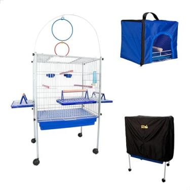 Imagem de Viveiro Pássaro Calopsita Triplex + Bolsa Transporte + Capa Jelplast (Branco/Azul)