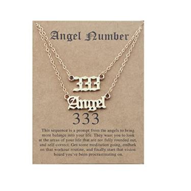 Imagem de COLORFUL BLING Colar com pingente de número de anjo multicamadas, colar em Y, cartão de desejos 000 1111 111 222 333 444 555 666 777 888 999 Numerologia Lucky BFF Joia de amizade para mulheres e