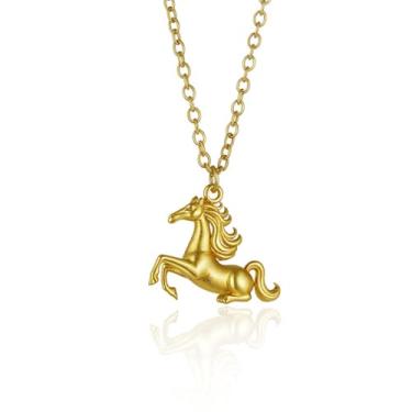 Imagem de MANZHEN Colar feminino com pingente de cavalo delicado banhado a ouro 18 K - Pingente de nome personalizado esculpido em 3D, joia elegante em ouro de 45,7 cm, ouro placer, sem pedra preciosa, 18