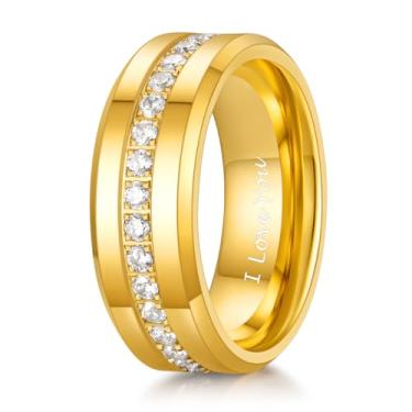 Imagem de TRUMIUM Aliança de casamento masculina de tungstênio de 6 mm 8 mm para homens com zircônia cúbica branca anel de eternidade CZ incrustado ouro anéis masculinos bordas chanfradas ajuste confortável tamanho 7-13, Tungstênio, Zircônia cúbica