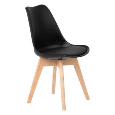 Imagem de Cadeira Leda  Charles Eames, Saarinen Wood Com Almofada Preta - UNIVER