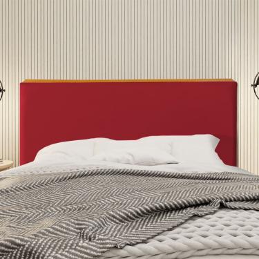 Imagem de Cabeceira Cama Box Casal Estofada Detalhe em Madeira Java Veludo Vermelho