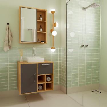 Imagem de Conjunto de Gabinete com Cuba Branca e Armário de Banheiro com Espelho Eduarda 2 pt 1 gv Mel e Grafite