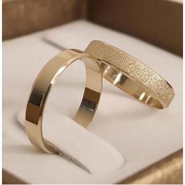 Imagem de Par de Alianças de Ouro 18k 4mm 4 gramas Chanfrados - Sheju Joias