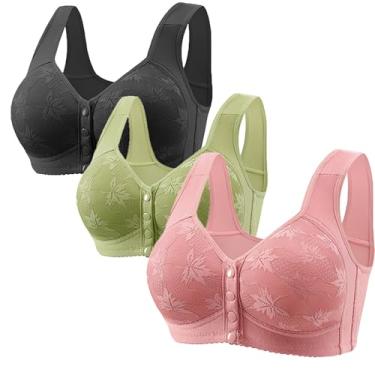 Imagem de 3 Pack Daisy Bra, Lightweight, Breathable and Gathered, Front Enclosed Wireless Push-Up Bra Everyday Wireless Wireless Comfort Bra for Older Women(M,5X-L)