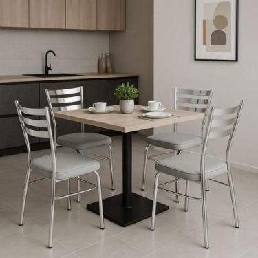 Imagem de Cadeira de Cozinha com reforço cromada assento grosso cinza prata Conf