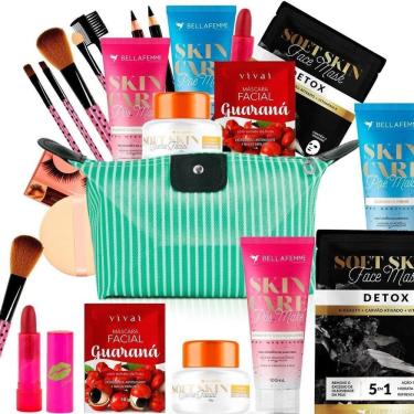 Imagem de Kit De Maquiagem Batom Pincel Pré Pós Make Creme Facial