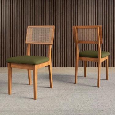 Imagem de Kit 2 Cadeiras em MDF Freijó Assento Estofado Verde Encosto com Tela Dalla Costa