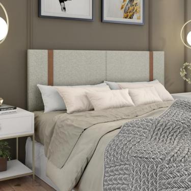 Imagem de Cabeceira Queen em Linho com Detalhe Elegante em Couro - DULLAR MÓVEIS