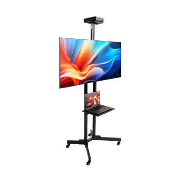 Imagem de Pedestal c/bandeja e Ajuste de Altura p/TV 42"a65"c/Rodízio