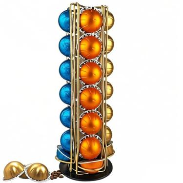 Imagem de Meelio Suporte De Carrossel Para Cápsulas Vertuo Pod Holder Para 28 Cápsulas Nespresso Vertuo Organizador De Armazenamento Com Espaço Extra Para Coffee Mate Silent Rolling, Dourado