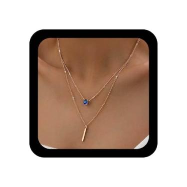 Imagem de Xduargs Colar Boho em camadas de esmeralda sintética, colar de corrente de gota d'água verde zircônia cúbica, vintage, pingente de barra de renda, ajustável, barra vertical, pingente de pescoço, joias