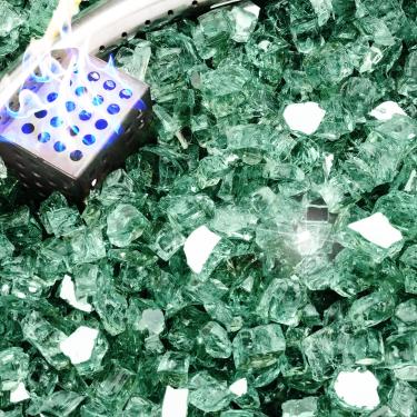 Imagem de NUPICK Vidro de fogo de 2,3 kg, vidro refletivo de 1/2 polegada, pedra de vidro de fogueira temperado para propano ou gás natural, pedras de vidro para mesa de fogueira, vidro de lareira para