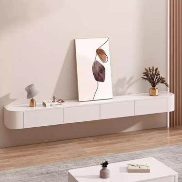 Imagem de Suporte De Tv Flutuante 55/62/70/78/86/94in Unidade De Tv Flutuante Armário De Tv Montado Na Parede Com 2 Gavetas Console De Mídia De Entretenimento, Prateleiras Flutuan, White, 200cm/78.7in