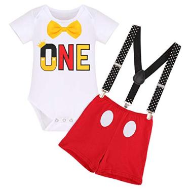 Imagem de IBTOM CASTLE Conjunto de roupas de smoking com estampa de bolo de primeiro aniversário para meninos e meninos, terno formal com gravata borboleta, babador e calça, Branco - coroa - um, 12-18 Meses