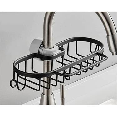 Imagem de Pia de cozinha Caddy máquina de lavar louças suporte de esponja organizador torneira de aço inoxidável suporte de esponja suporte de caixa de sabão, lava-louças organizador Caddy esponja escova preta