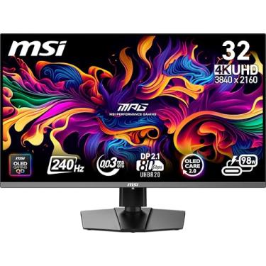 Imagem de MSI Monitor de computador MPG 322URX QD-OLED 32 polegadas 3840 x 2160 (UHD), 240Hz, sincronização adaptável, HDMI, porta DP, montagem VESA, inclinação, alto-falante, 0,03 ms, preto