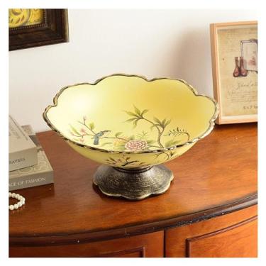 Imagem de cesta de frutas Bandeja de exibição de frutas em pé cerâmica casa doces lanche bandeja viva talheres placa pão recipiente comida lanche placa decoração decoração de cozinha(Yellow)