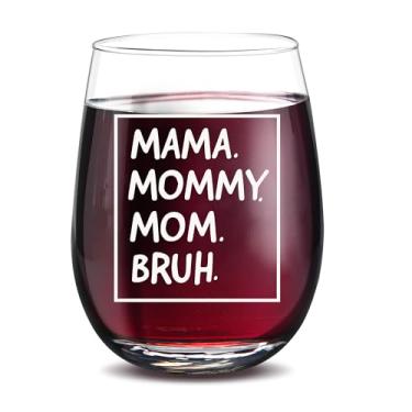 Imagem de JERIO Presentes de mãe de filhas, filhos, presente de dia das mães, presente de aniversário de Natal para mamãe, esposa, ela, avó, mamãe mamãe Bruh 425 g taça de vinho