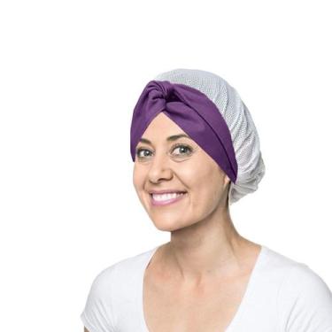 Imagem de Faixa Cabelo Turbante Roxo Touca Redinha Branca Cozinha - CASACHA