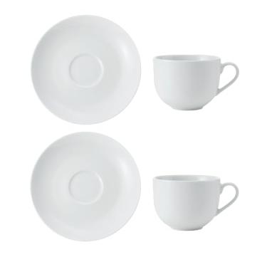 Imagem de Mikasa MKCHTCUPPK2 Conjunto de xícara de chá e pires de porcelana de giz, conjunto de 2, 220 ml, branco