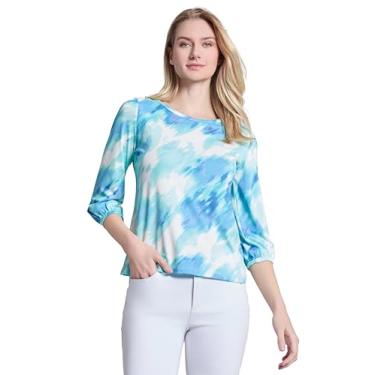 Imagem de Jones New York Crepe feminino estampado musgo gola redonda com puff 3Q, NYC branco multi, Branco Nyc Multi, XG