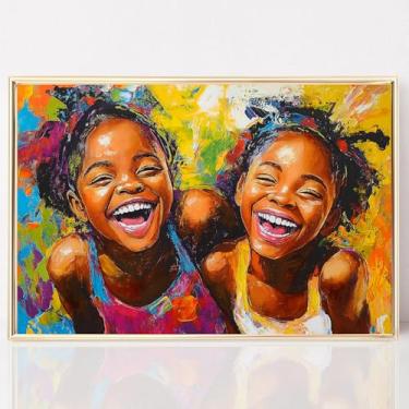 Imagem de Arte de parede em tela afro-americana impressões de pessoas negras pôster abstrato de pessoas negras arte de parede retrato colorido pintura infantil africana imagem de menina abstrata colorida 40 x