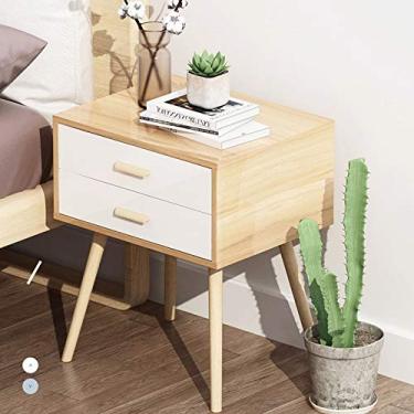 Imagem de Mesa de cabeceira moderna simples com 2 gavetas, pequeno armário de cabeceira, mini quarto, armazenamento, chá, mesa de café, mesa de cabeceira, perna de faia (cor: D)