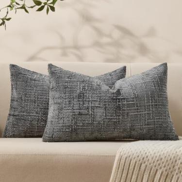 Imagem de Allorry Capas de almofada decorativas para sofá, 30 x 50 cm, conjunto de 2 capas de almofada de chenille macias cinza escuro com textura neutra boho para decoração moderna de casa de fazenda, sofá