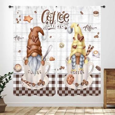 Imagem de Cortinas de cozinha de café, casa de fazenda rústica, vintage, gnomos engraçados, bolso para varão, tratamentos de janela, para decoração de café, bar, sala de estar, 132 x 203 cm