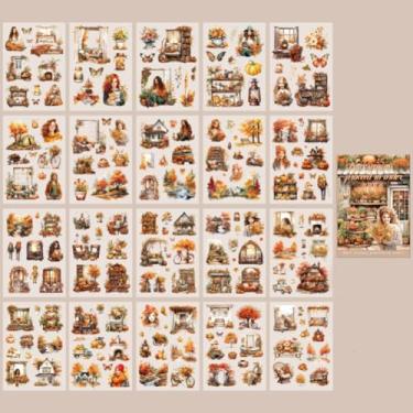 Imagem de MAFELOE Adesivos de scrapbook de PET de 20 páginas, suprimentos de decoração estética para diário de balas de lixo álbum calendários - Série de cenário de viagem - laranja (Y3-P-SSYS)