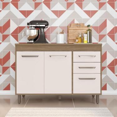 Imagem de Balcão Barcelona 3 Portas 2 Gavetas E 1 Prateleira Poliman Carvalho Oak/off White