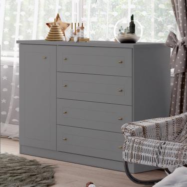 Imagem de Cômoda 1 Porta 4 Gavetas Mississipi Henn Cinza