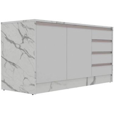 Imagem de Bancada Bartira Gourmet 2 Portas 4 Gavetas E 1 Prateleira Branco Com Thassos