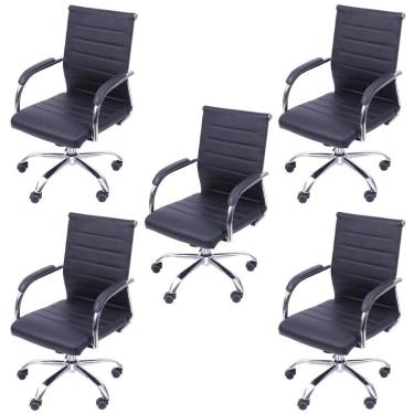 Imagem de Kit 5 Cadeiras Para Escritório Com Rodízio Florença Or Design Preta