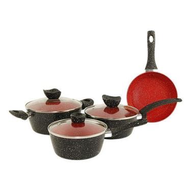 Imagem de Conjunto Jogo De Panelas Antiaderente 4 Peças Tampa De Vidro Frigideir