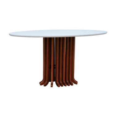 Imagem de Mesa de Jantar Denver Tampo Oval 160x90cm - Decorise, Amêndoa/Branco