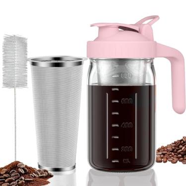 Imagem de Jarra para cafeteira Cold Brew, tampa de vidro grosso com alça e filtro de aço inoxidável para café gelado, limonada gelada, chá solar, recipiente de bebidas de frutas