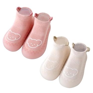 Imagem de HOVELL Sapatinhos Antiderrapantes Para Bebês Meninos E Meninas, Sola De Borracha, Primeiros Passos, Tênis Presente Recém-Nascidos Crianças Pequenas (Urso Branco Rosa, Médio, 6-12 Meses)