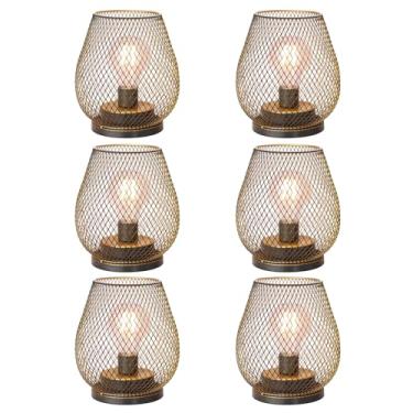 Imagem de DECORKEY Conjunto De 6 Lâmpadas Mesa Led Alimentadas Por Bateria, Luminárias Sem Fio Com Gaiola Metal Dourada E Lâmpada, Lanterna Decorativa Vintage Para Ambientes Externos, Casamentos, Festas, Páti