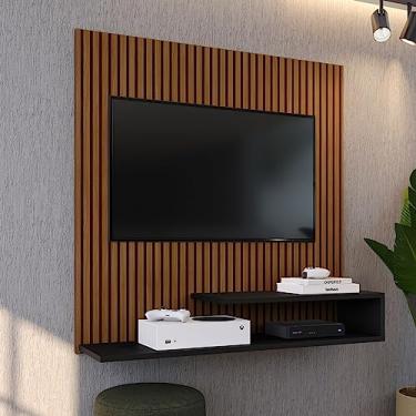 Imagem de Estante Painel Suspenso TV Smart 32 Polegadas Prateleiras Decorativas Sala Quarto Pequeno Retrô Smart New - Loja Inova BR (Ripado/Preto)