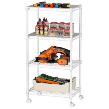 Imagem de SINGAYE 4 prateleiras pequenas de arame, despensa de cozinha, organizadores de casa e armazenamento, prateleira de banheiro, lavanderia, organização, ajustável, estante de garagem de metal