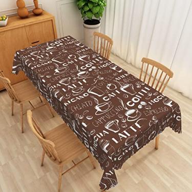 Imagem de SIEDYCV Toalha de mesa retangular com tema de café, 132 x 182 cm, café, cappuccino, expresso, marrom, resistente a amassados, capa de mesa de tecido lavável para decoração de cafeteria, cozinha, sala