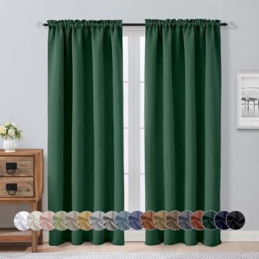 Imagem de Aiyufeng Ever Green Cortinas blackout para quarto 182 cm de comprimento, conjunto de 2 painéis, cortinas de janela com bolso de haste com isolamento térmico para pátio, porta francesa, L 101 x C 192