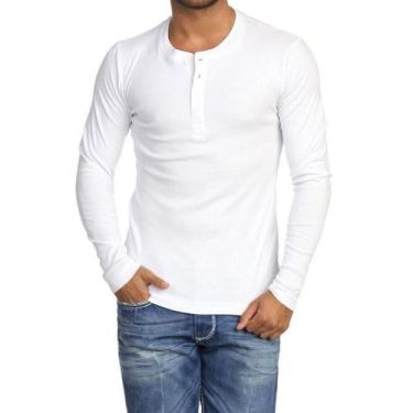 Imagem de Camiseta HENLEY Classic Slim Fit Manga Longa Gola Redonda BRANCA - J S