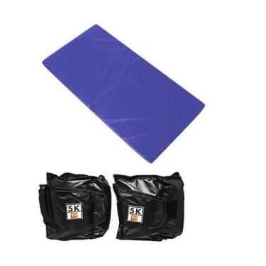 Imagem de Kit Colchonete Azul + Par de Caneleira Tornozeleira De Peso 5kgs Profi