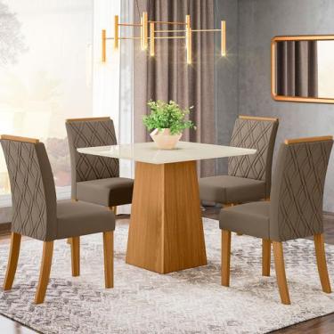 Imagem de Mesa de Jantar 4 Lugares Carina Nature/Off White/Bege Se79 - Pnr Móvei